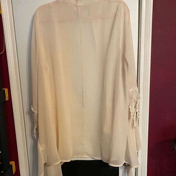 Alya Women’s Large Cream Sheer Cover Up w/ Crochet Sleeves - Picture 2 of 6